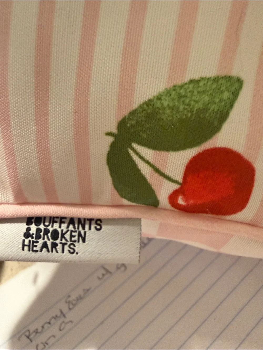 Spoon flower Cherry Print and Pink and white checkered on the Back